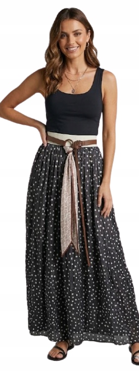 Elegantní Sukně Maxi s puntíky a páskem a šátkem – Retro Boho-H&G Itali