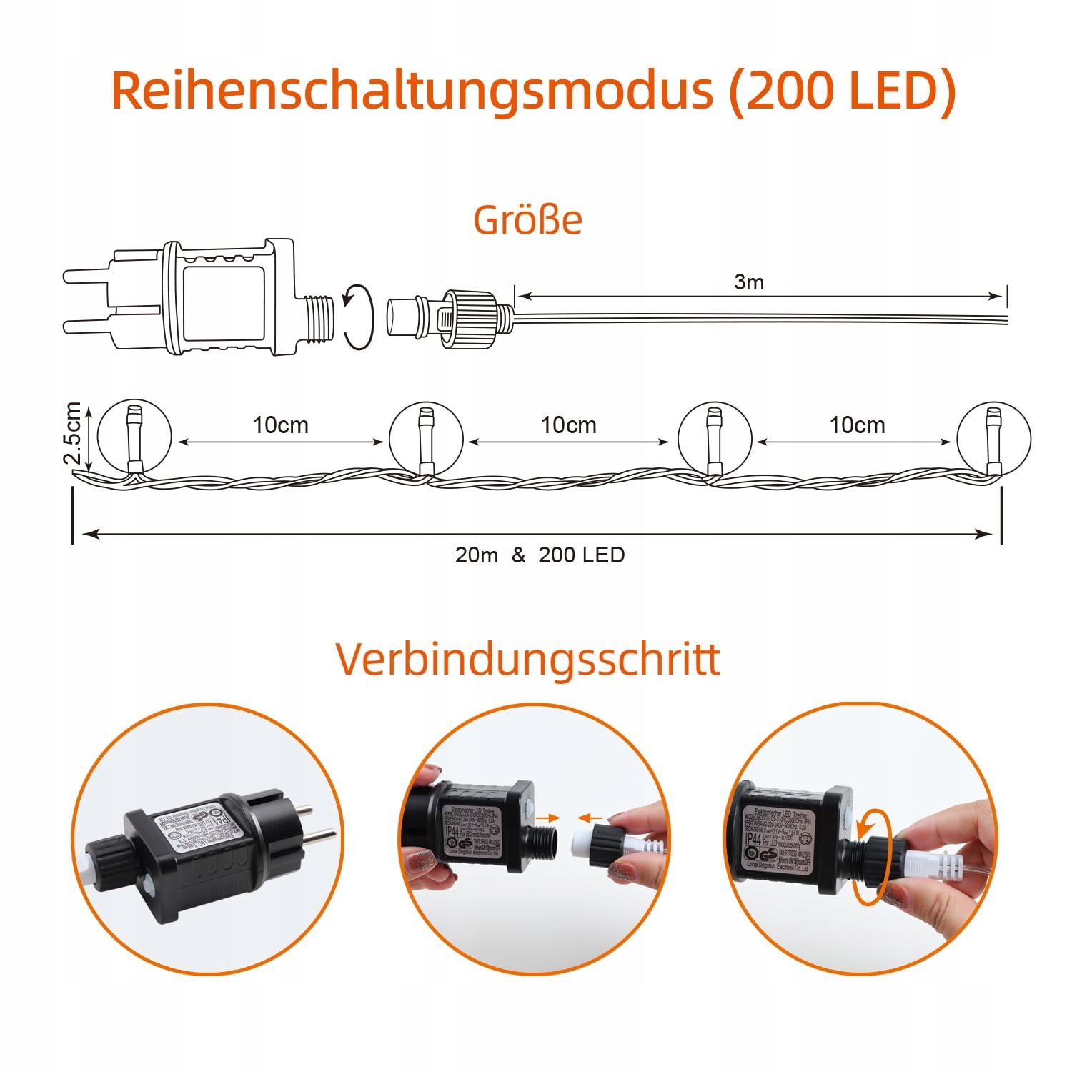 DA LIGHT Girlanda Świetlna 20m 200 LED Ciepłe Białe Do Ogrodu i Wnętrz — miniatura 4