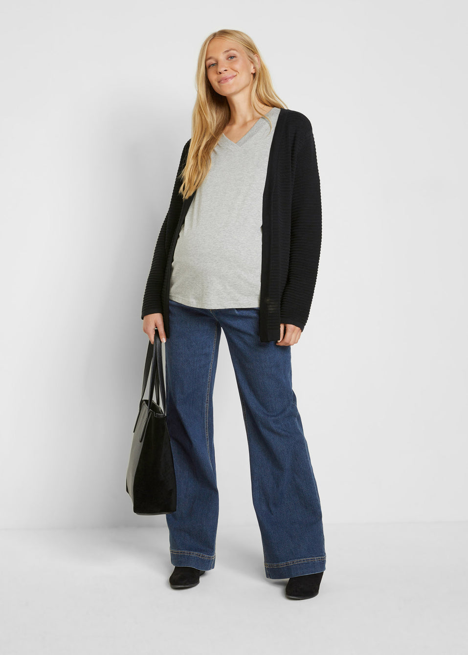 BA71 SPODNIE CIĄŻOWE Z ELASTYCZNYM PASEM WSTAWKĄ JEANSY 40 NIEBIESKIE Fason proste