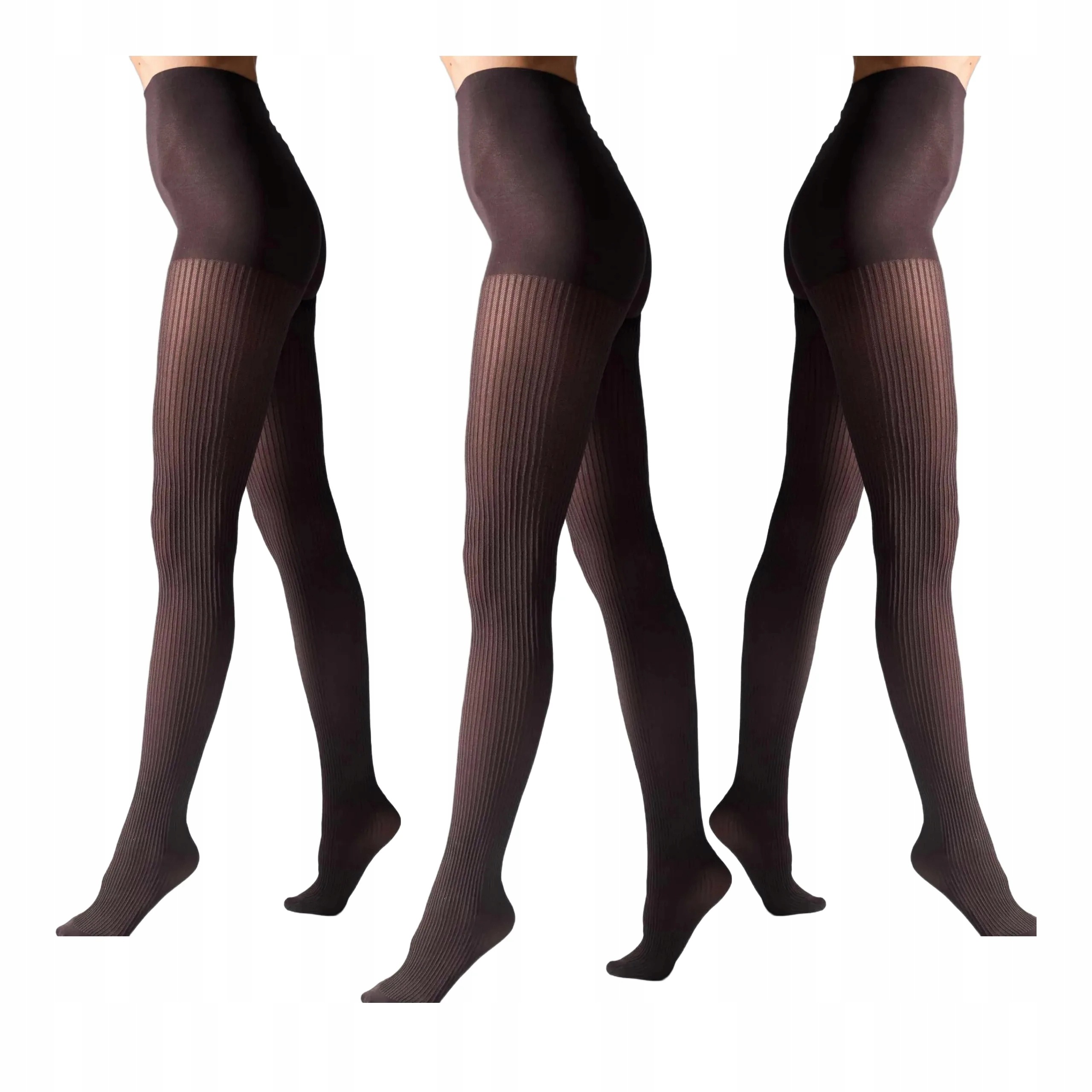 3 páry Punčocháče z mikrovlákna 70 den pruhované 1944 Rib Legs 3x Tabaco 5-XL