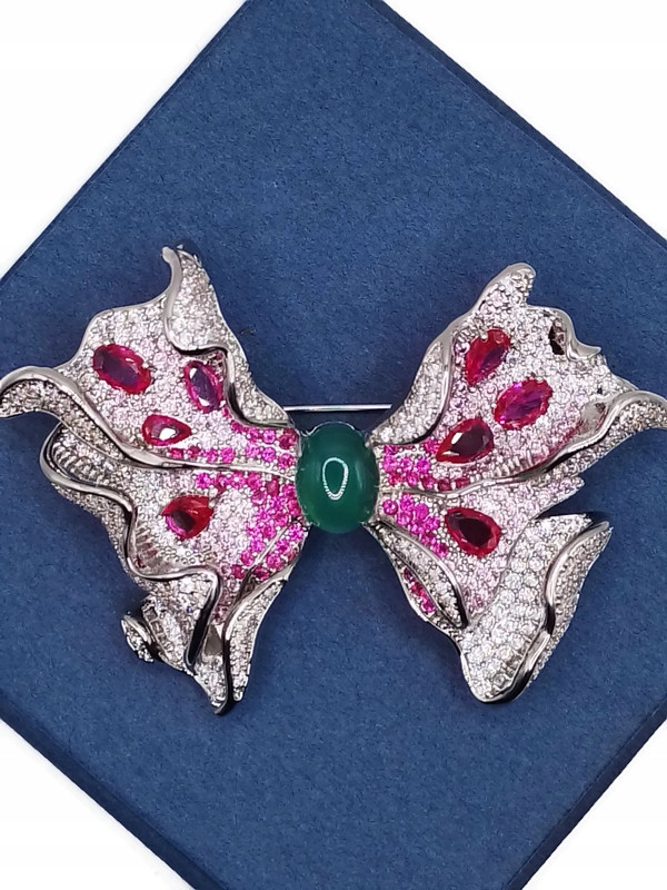 Luxusní Brož , Přívěsková Mastilka, Stříbrná Mašle Dárek Krabička