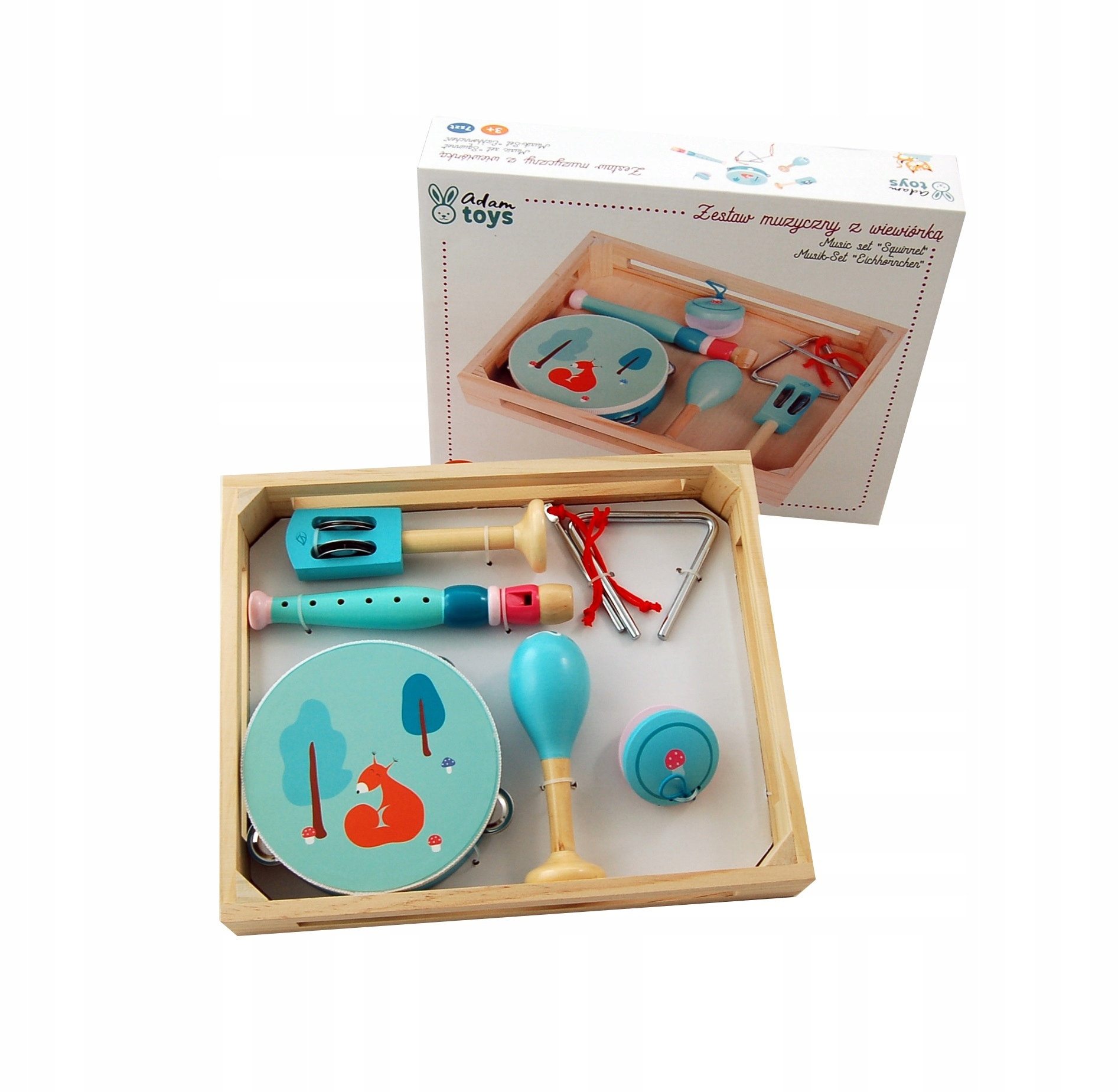 AdamToys Musik-Set EICHHÖRNCHEN Musikinstrumente Kinder Blockflöte Triangel Maraca Holz — 7