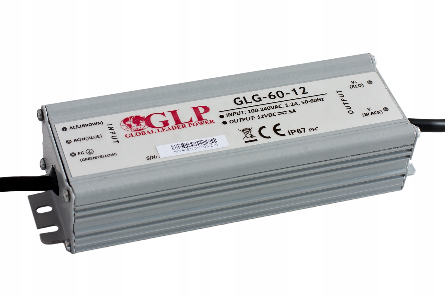 Led zdroj impulsní napájecí zdroj Pfc 60W, IP65, 12V/5A GLG-60-12