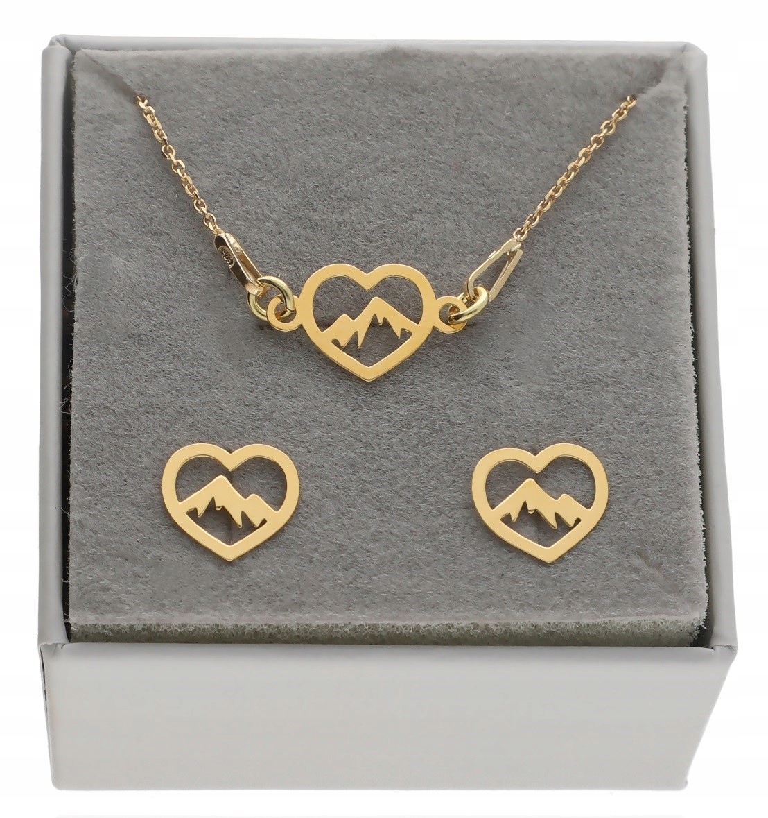 Zlatý komplet srdce hory s horami stříbro 925 pozlacený náhrdelník náušnice