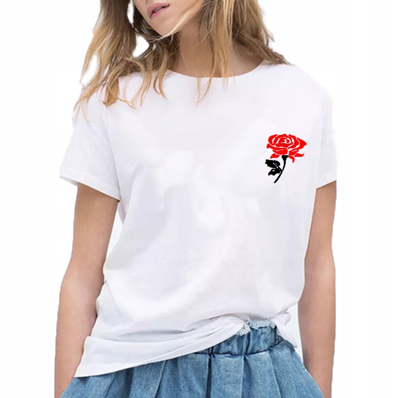 T-SHIRT KOSZULKA DAMSKA Z NADRUKIEM RÓŻA RED M Materiał dominujący bawełna