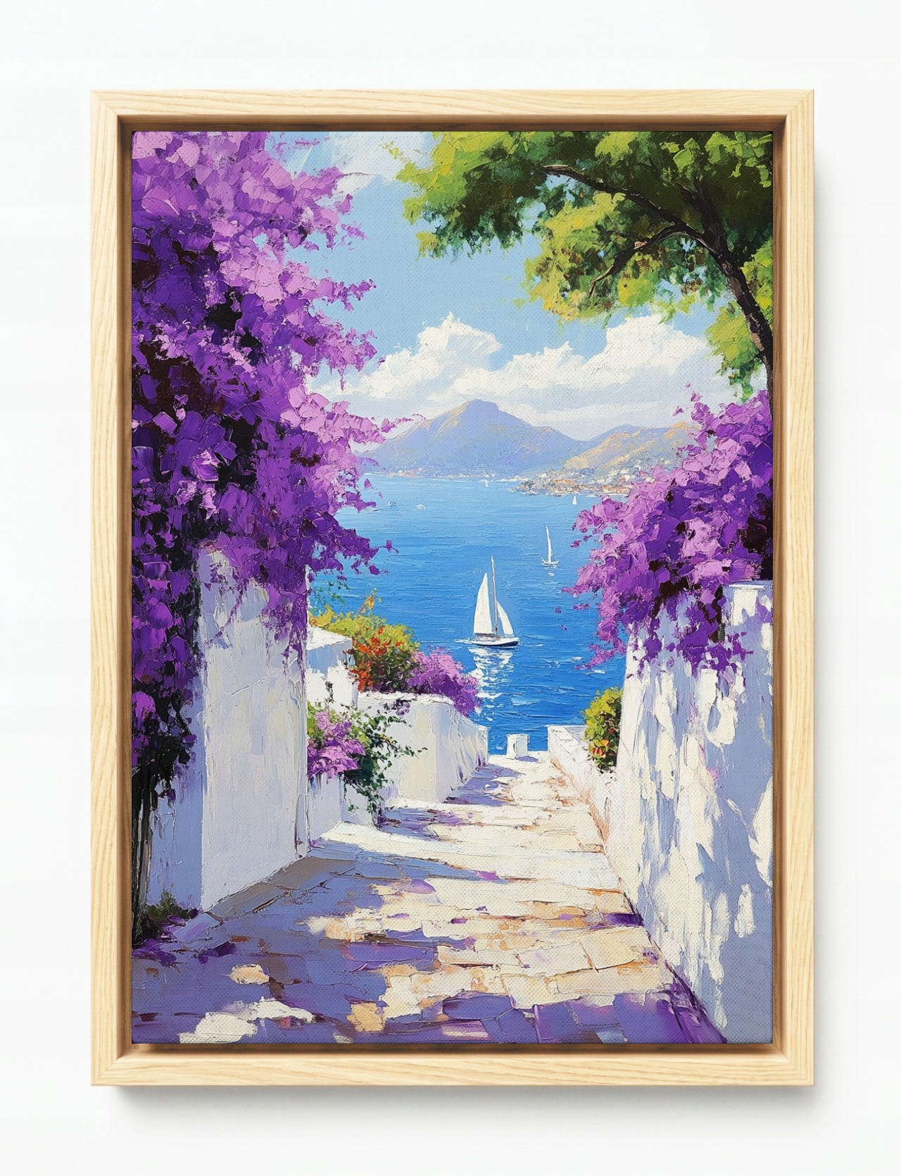 Obraz Rám Americký Box Řecko Santorini Ulička Moře Květiny Pohled 40x60