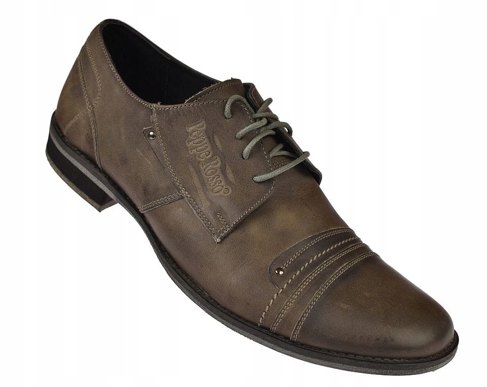 Pánské kožené polobotky olivové matné casual Polské M161 vel