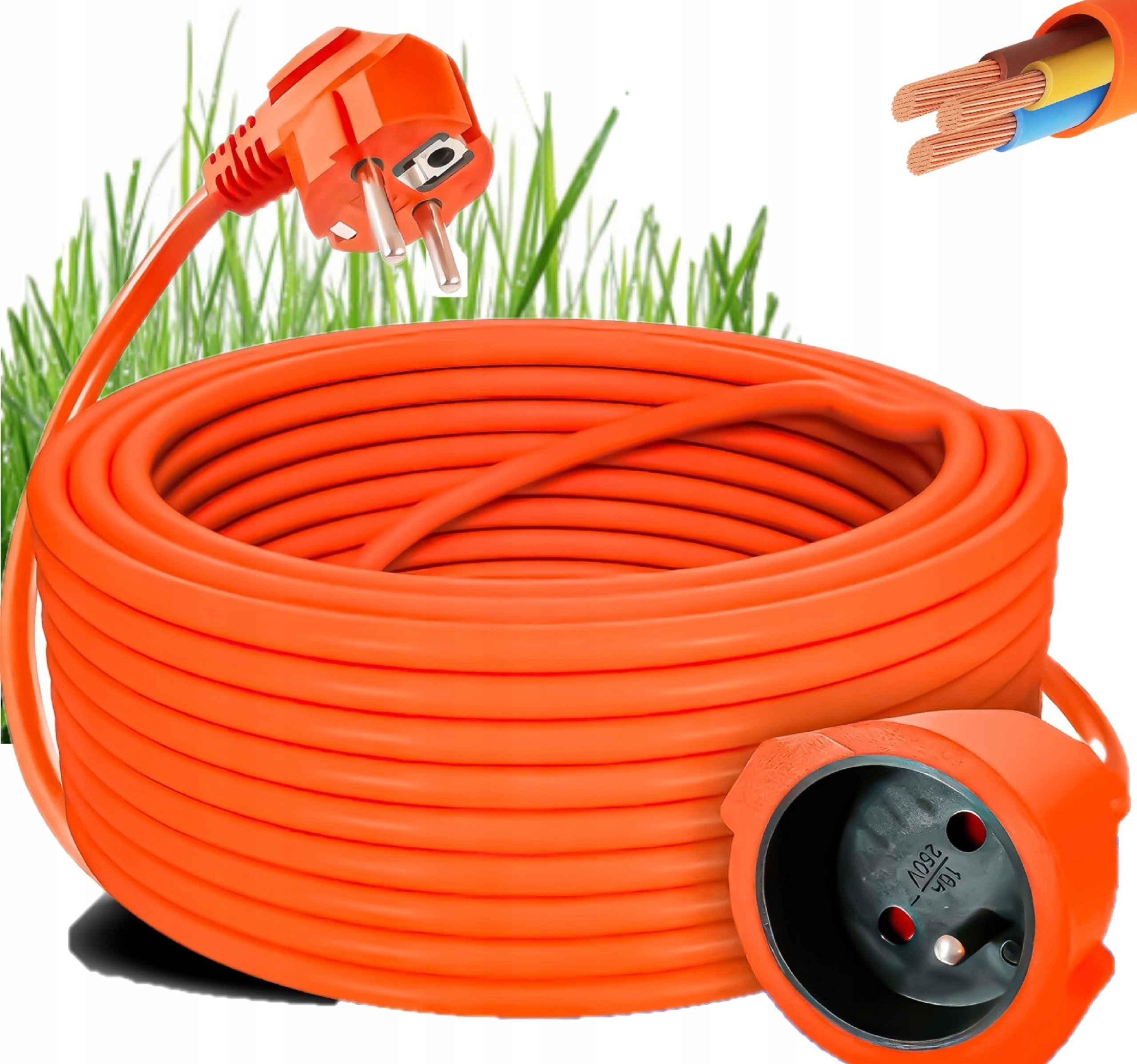 PRZEDŁUŻACZ BUDOWLANY OGRODOWY 3×2,5mm² GRUBY PRZEWÓD KABEL 10m