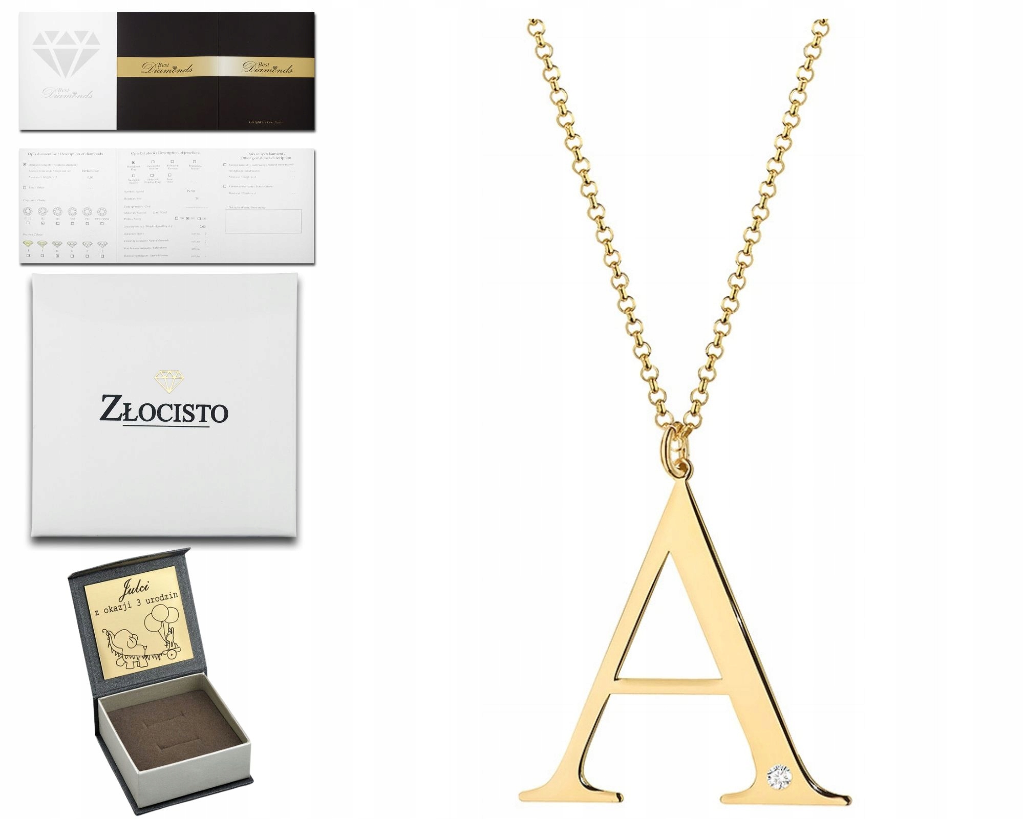 Zlatý Náhrdelník S Písmenem A A Diamantem Gravírování 585