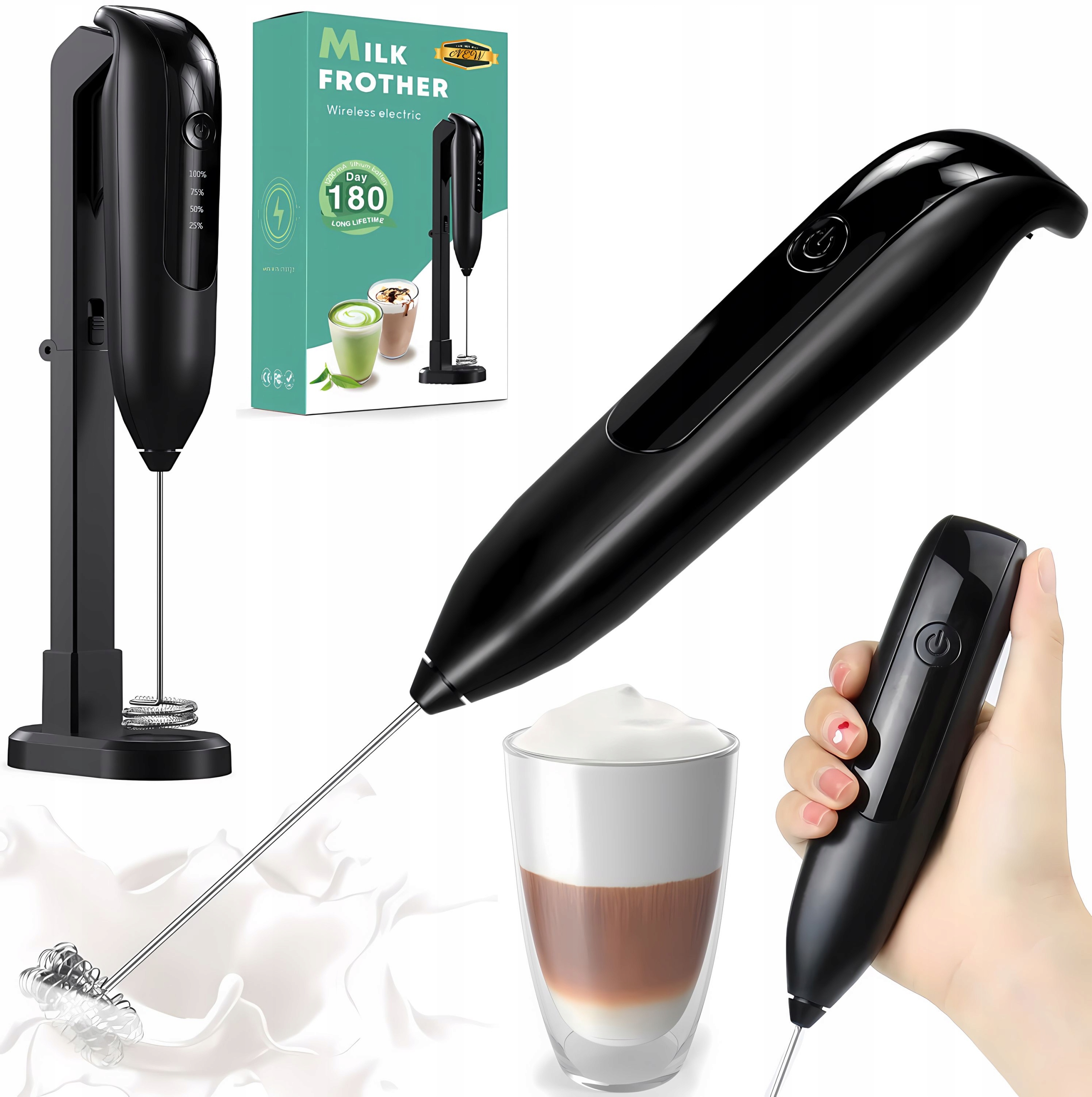 SPIENIACZ TRZEPACZKA DO MLEKA KAWY STAL NIERDZEWNA Z MOCNYM SILNIKIEM