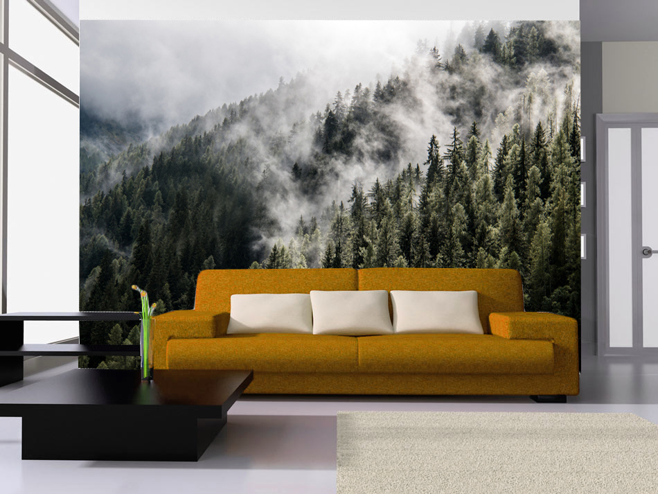 Fototapeta 3d na Wymiar do Salonu Sypialni LAS WE MGLE Winylowa Laminowana Szerokość produktu 100 cm