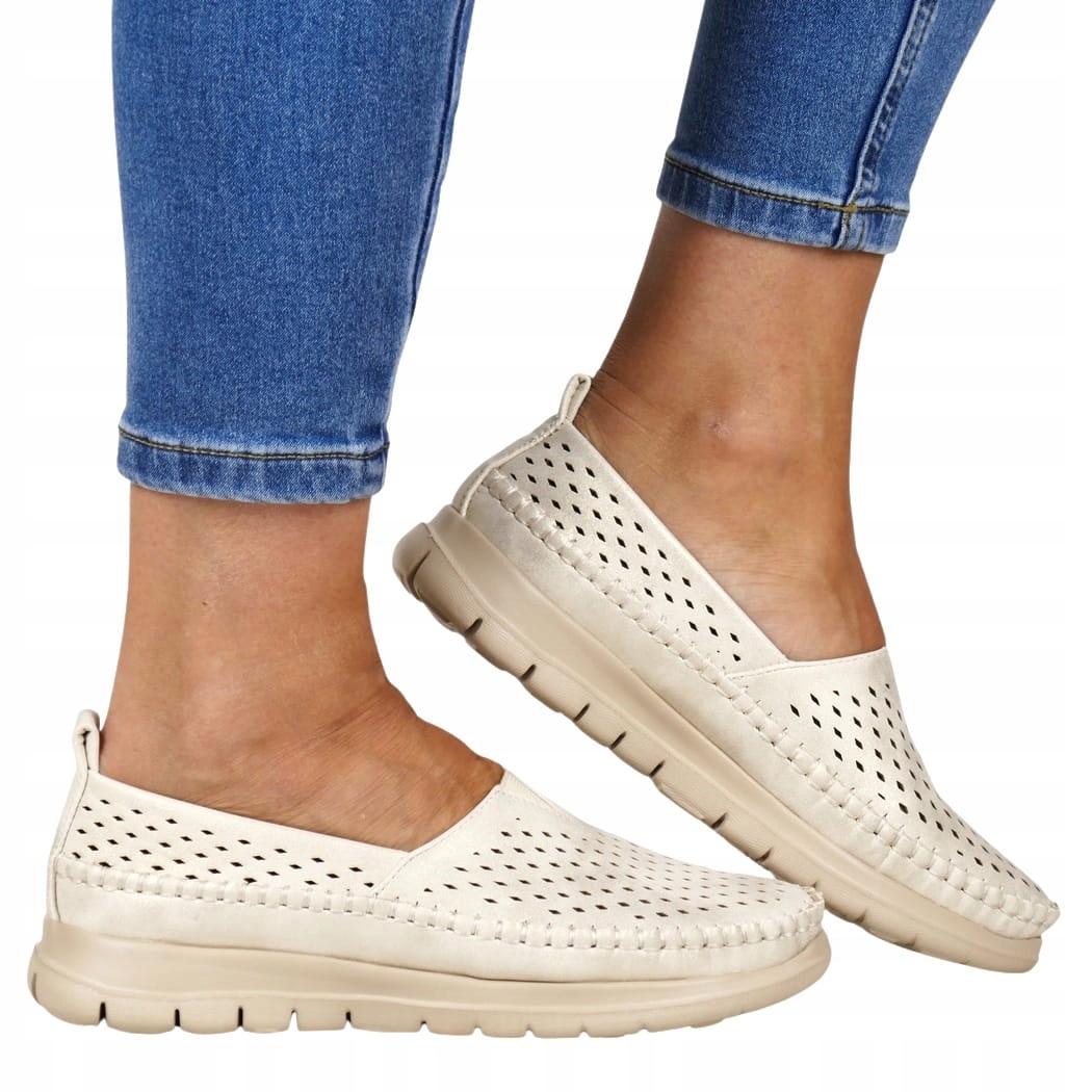 iButy Mokasíny Ažurové Boty Dámské Měkké Lehké Pohodlné Světle Zlaté New