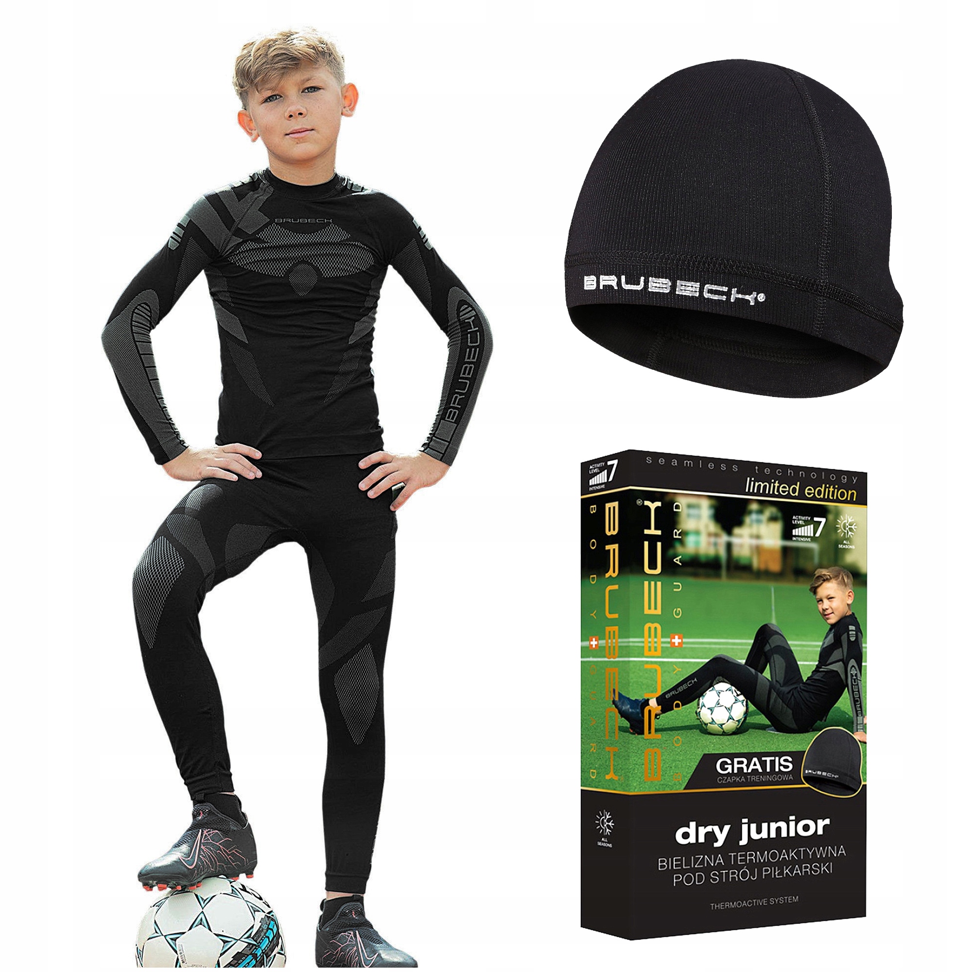 Bielizna termoaktywna dziecięca BRUBECK DRY Junior Komplet + Czapka 152/158