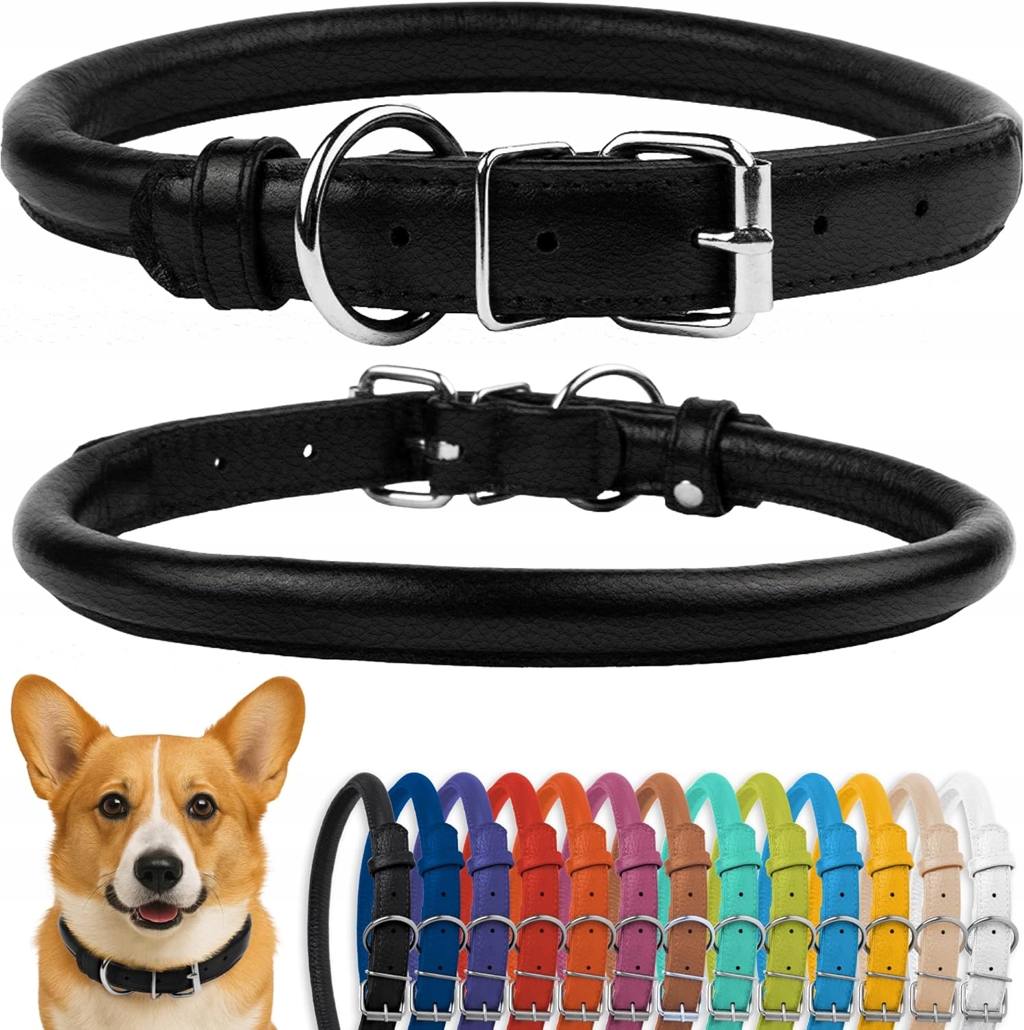 Levně Kožený Obojek Pro Psa Kulatý, Měkký, Ručně Vyrobený, Černý