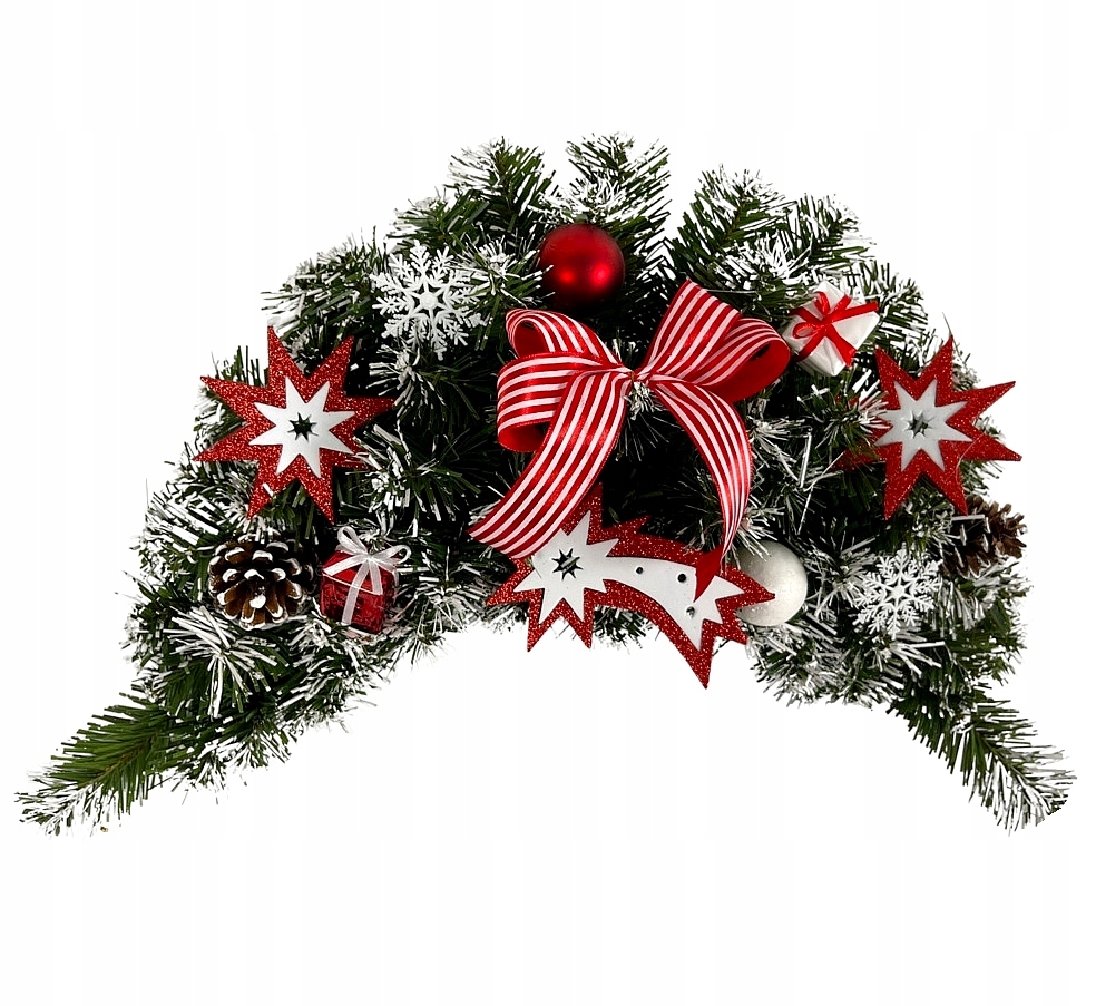 STROIK ŚWIĄTECZNY Z CZERWONYMI OZDOBAMI MAŁA GIRLANDA 45 cm