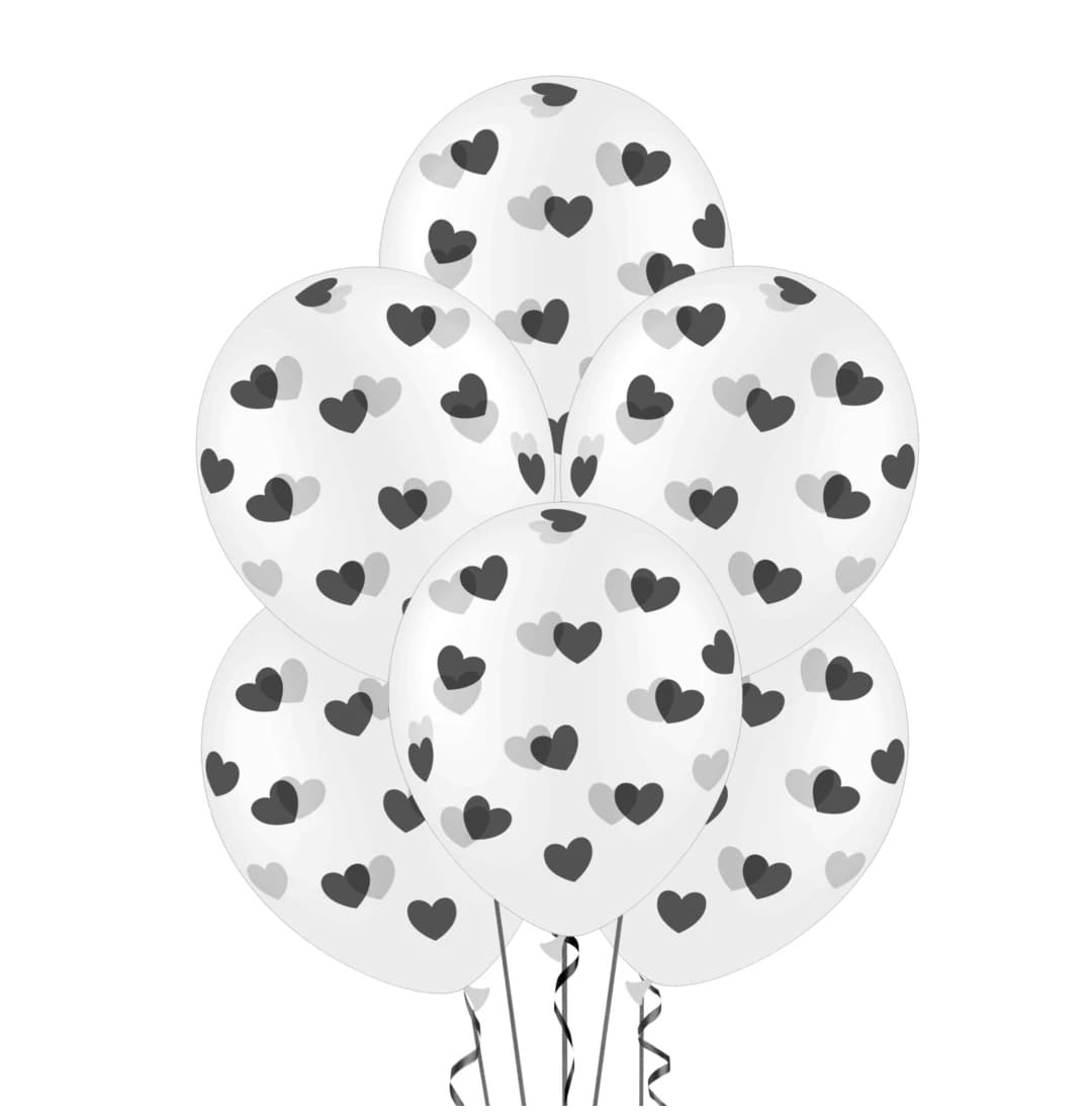 

Balony Transparentne W Czarne Serduszka Duże