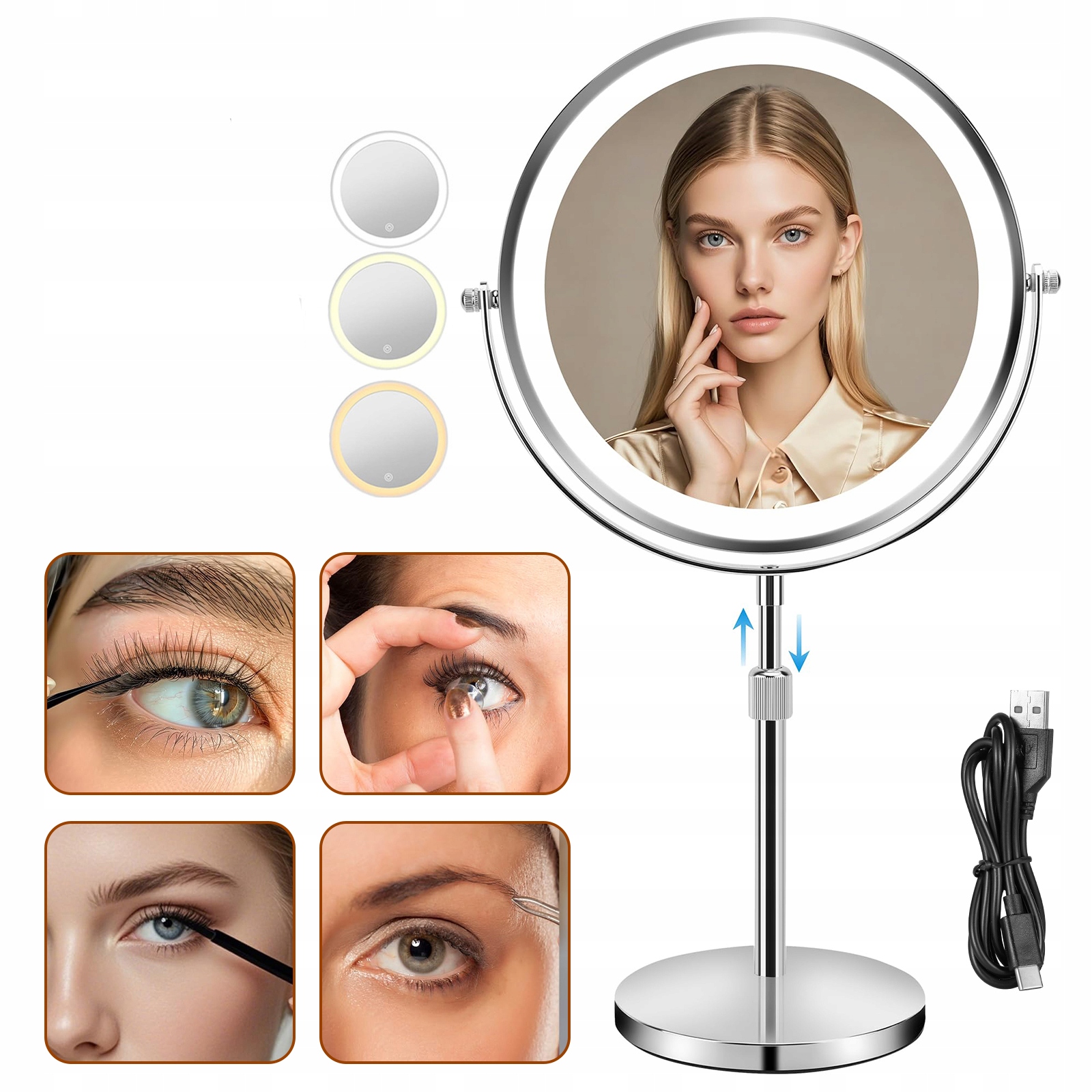 10X Kosmetické Zrcátko Na Make-up, Podsvícené, Zvětšovací, Led, stojící