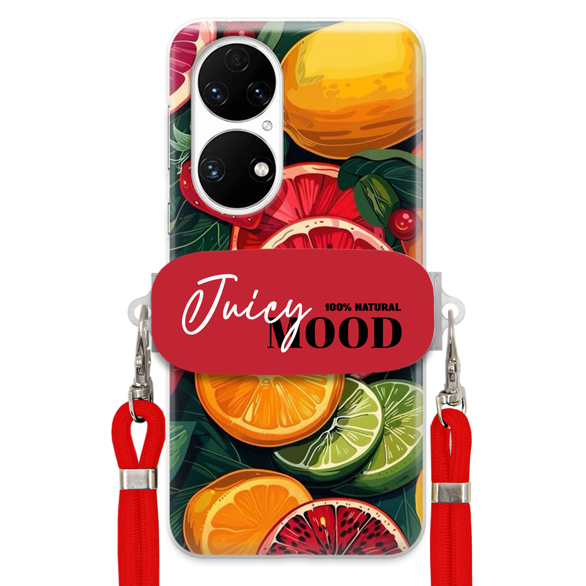 Puzdro pre Huawei P50 Červené Crossbody vodítko Módny držiak Juice Mood Ovocie