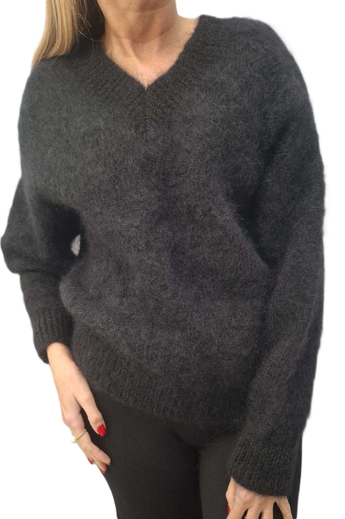 Cococmore Yarn Svetr Premium Kid Moher Černý 2 x výstřih V Novinka