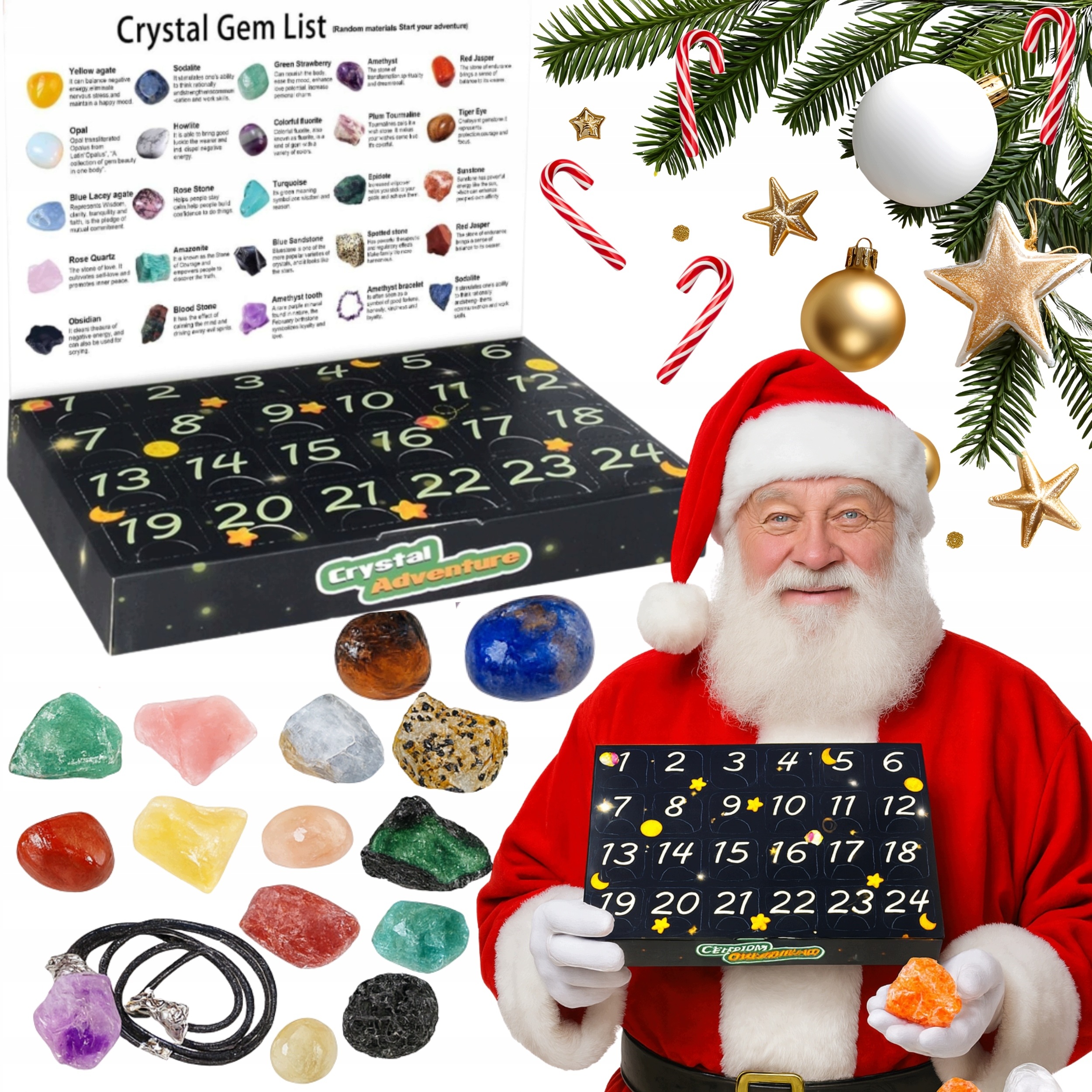 Adventní kalendář s krystaly a minerály, 24 dní, pro dárky