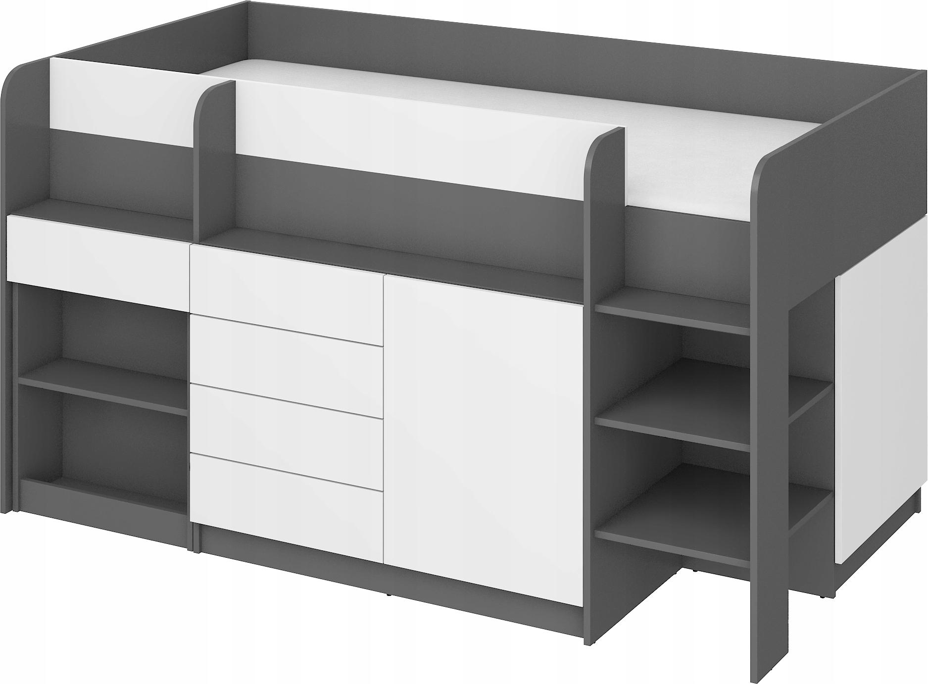 Antresola łóżko z biurkiem SMILE Prawe sonoma jasna biały mat Cechy dodatkowe niskie z biurkiem