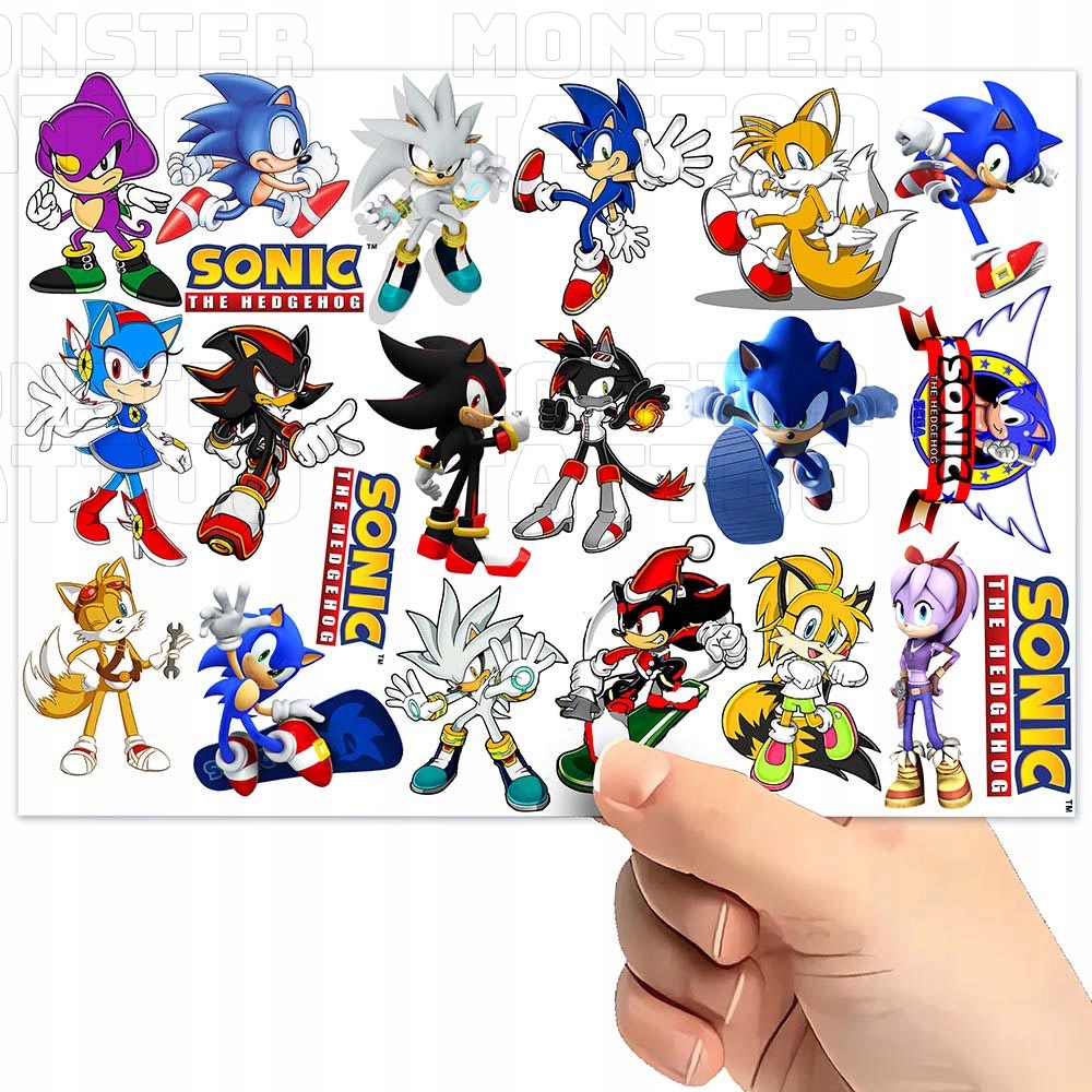 TATUAŻE ZMYWALNE TYMCZASOWE DLA DZIECI DZIECIĘCE SONIC WZORY ORYGINALNE Typ naklejka