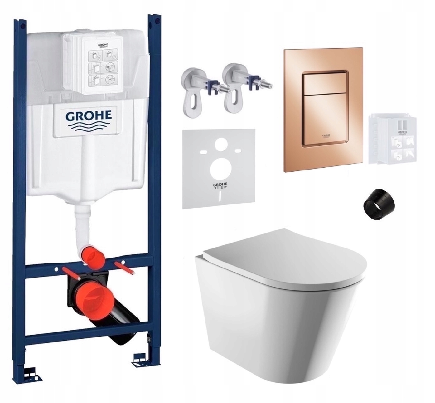 Wc rošt Grohe Rapid s Wc misou Tampa Rimless a tlačidlom medený lesk