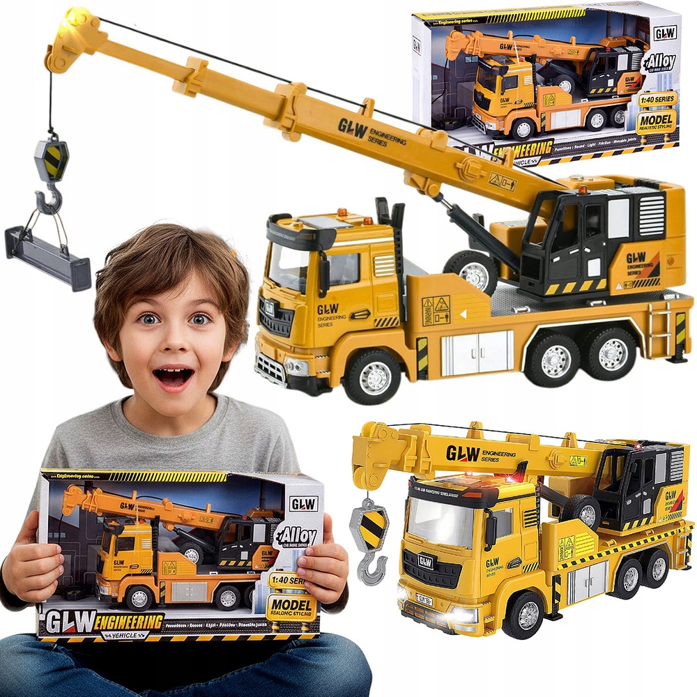 DŹWIG ZABAWKA AUTO Z DŹWIĘKIEM ŚWIATŁEM POJAZD BUDOWLANY DLA CHŁOPCA DZIECI