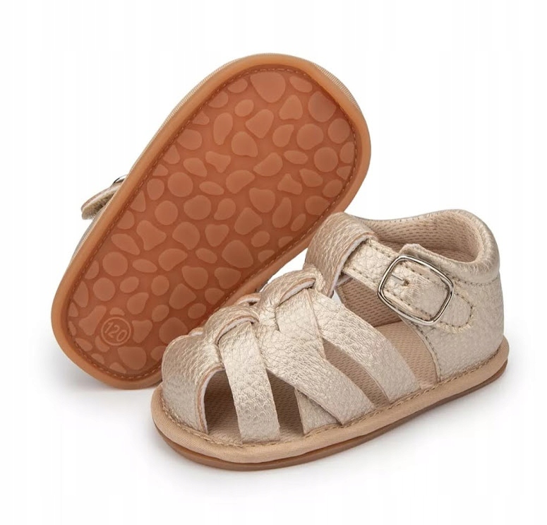 SANDAŁKI SKÓRZANE dla dziewczynki 17/18 11cm sandały ZŁOTE 0-6 msc SKÓRA PU Rozmiar (new) 18