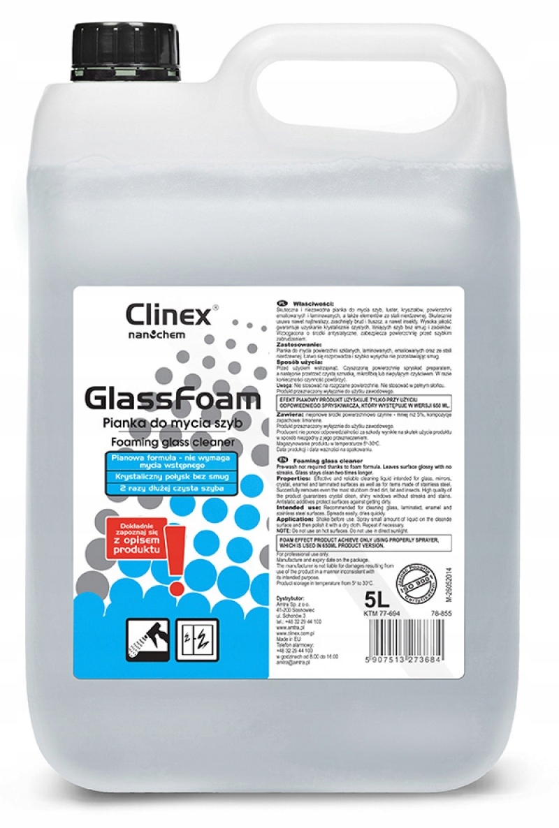 Pianka do czyszczenia szyb Clinex Glass Foam 5L