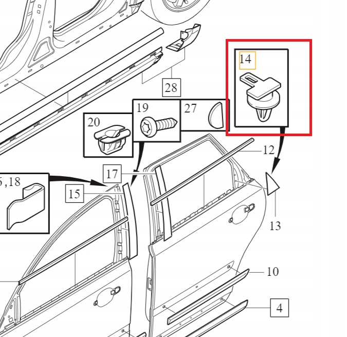 VOLVO S40 V50 spinka klips trojkata zaslepki tylnych drzwi OE Stan opakowania oryginalne