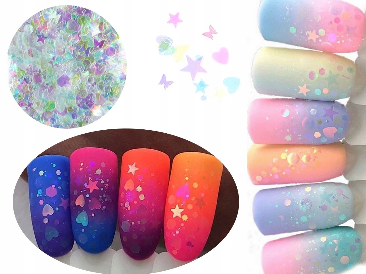 

MIX hologramy opal Serca Gwiazdki Motyle Konfetti