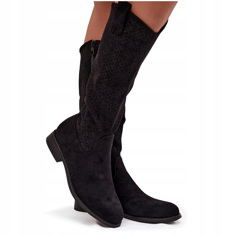 Dámské Ažurové Kozačky Na Plochém Podpatku S.barski HY52-534 Černé 36