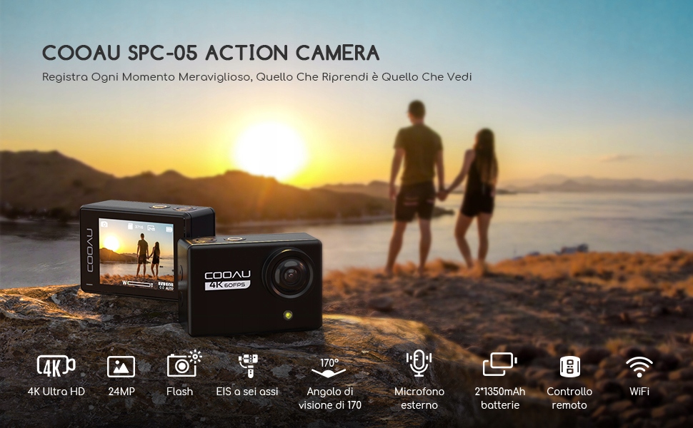 KAMERA SPORTOWA 24MPx WIFI 4K 60FPS GO PRO Akumulator 2szt System dźwięku stereo