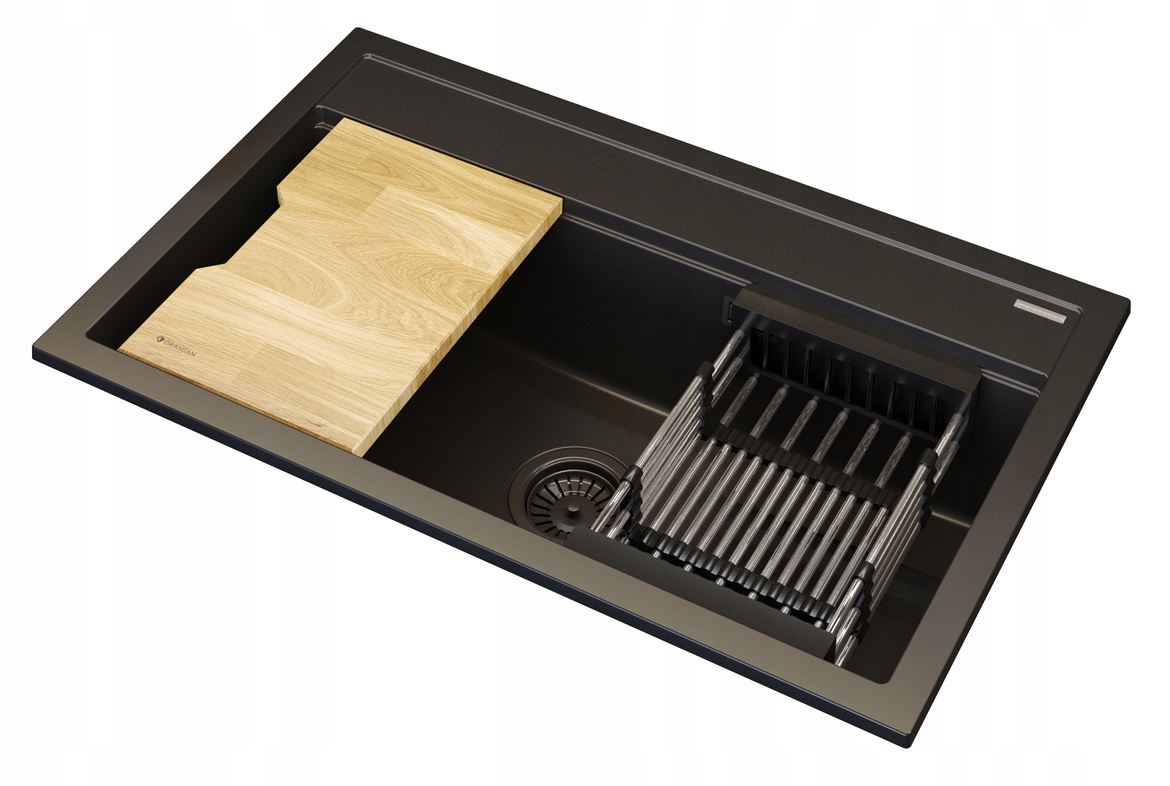 Dřez Dřez Velká Komora Dřevěná Deska Odkapávač Černá Sada Asti