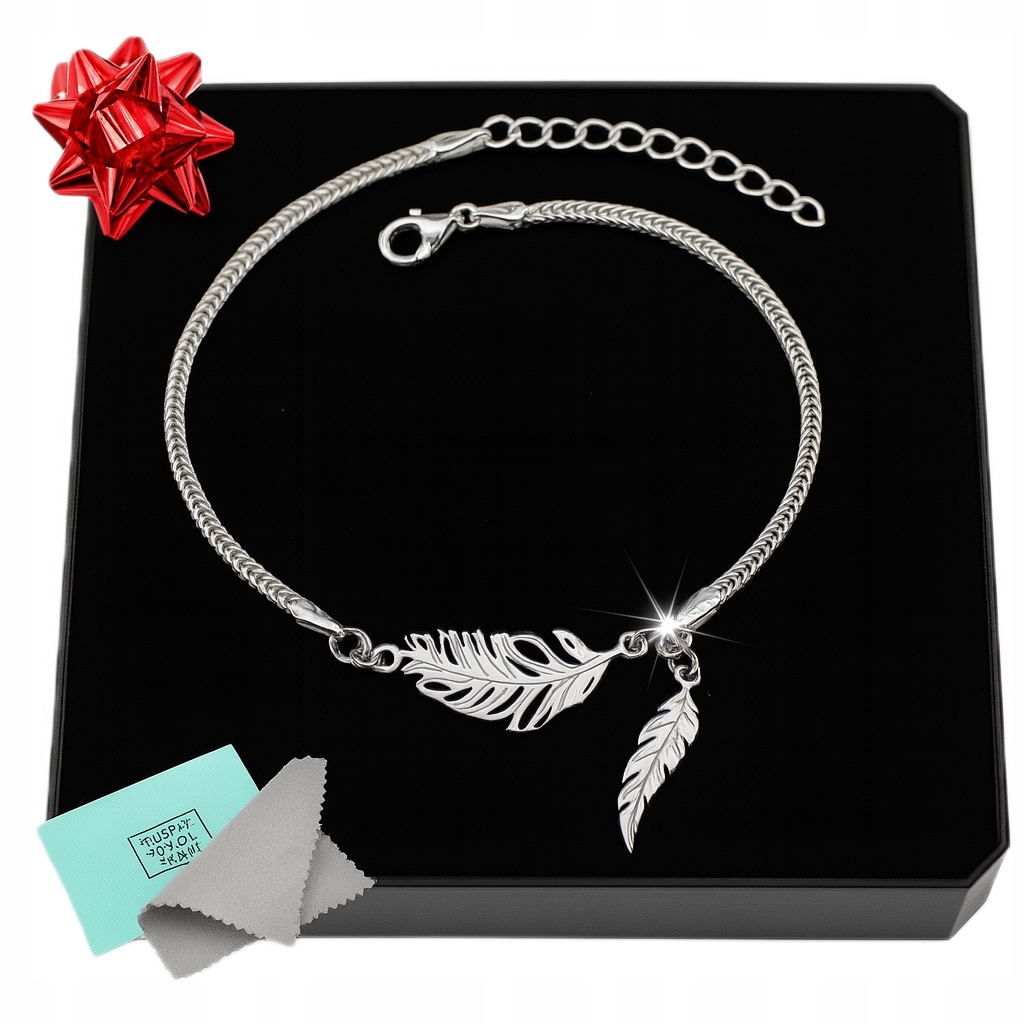 Bransoletka srebrna 925 z piórkiem damska dla żony dziewczyny