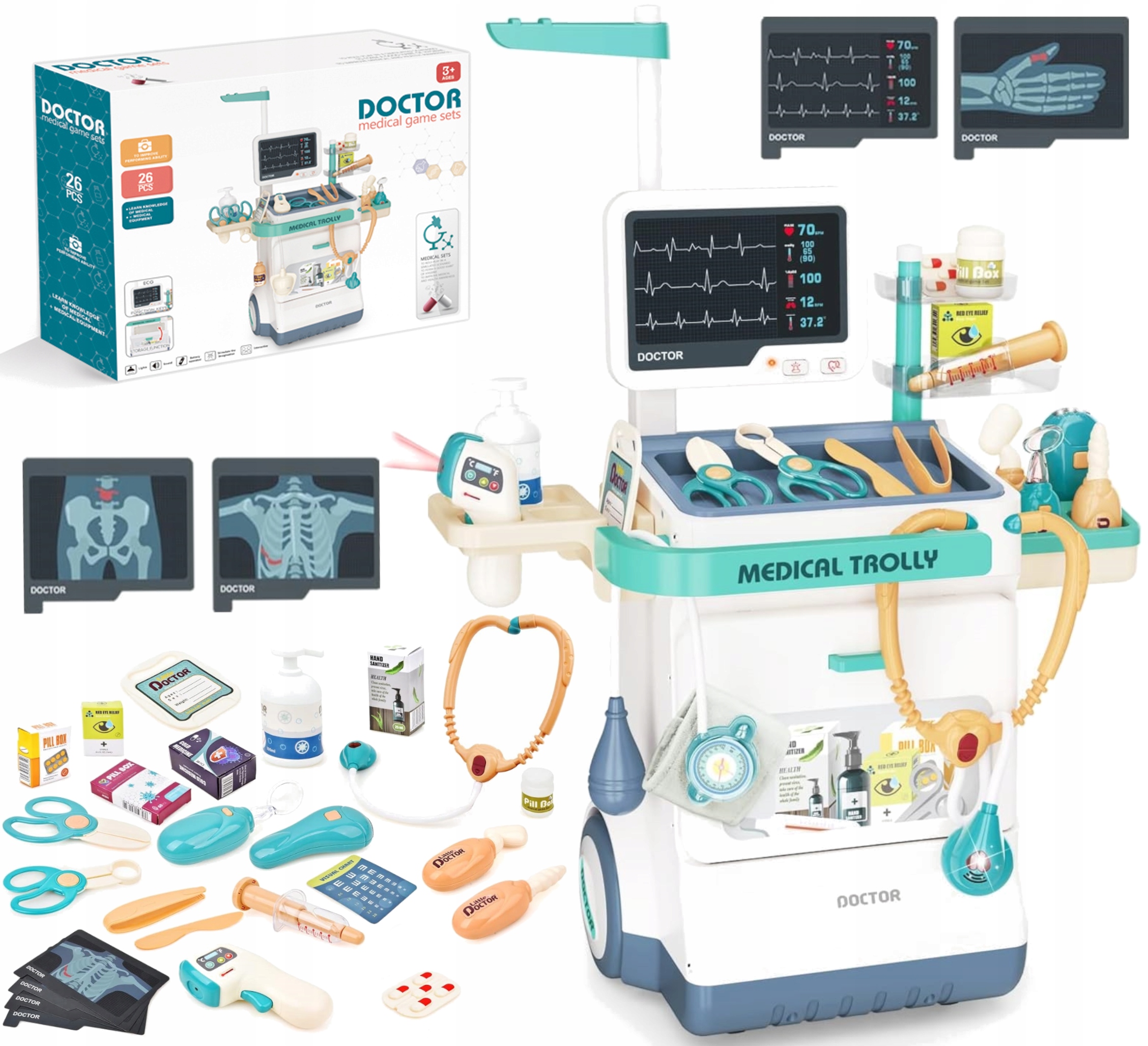 Stacja Medyczna Lekarz na Wózku Zestaw Medyczny dla dzieci Mały Lekarz