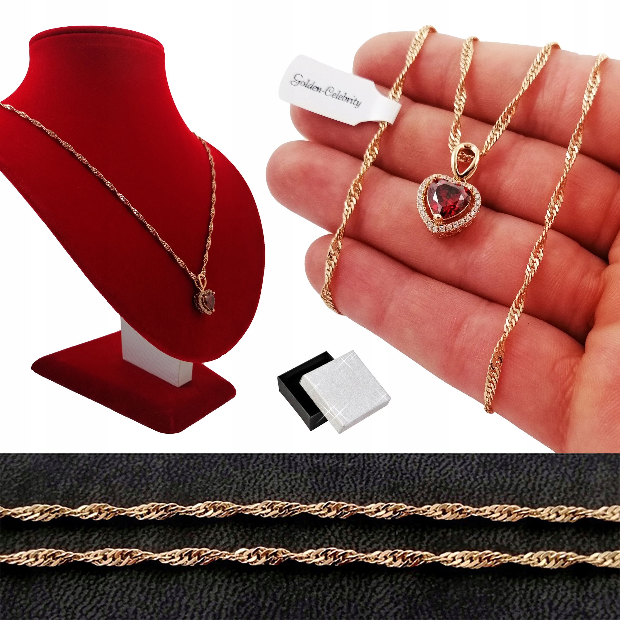 Elegantní Řetízek Singapur Přívěsek Srdce Zelené Pro Vnučku Dcery 18K