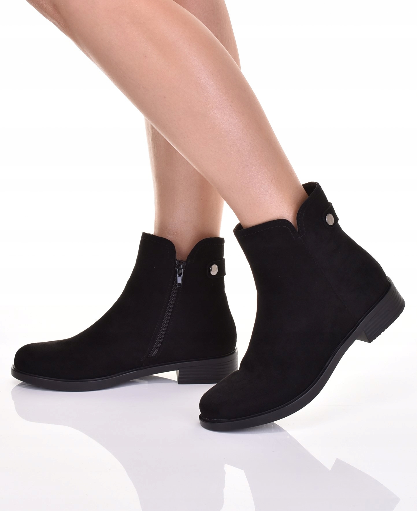 DAMSKIE BOTKI NA ZAMEK PŁASKIE ZAMSZOWE SZTYBLETY CZARNE Rozmiar 40