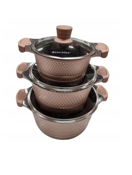 KOMPLET GARNKÓW DO GOTOWANIA EDEL HOFF 6 EL. POWŁOKA MARMUROWA ODCIEŃ BRĄZU Marka Edel-Hoff