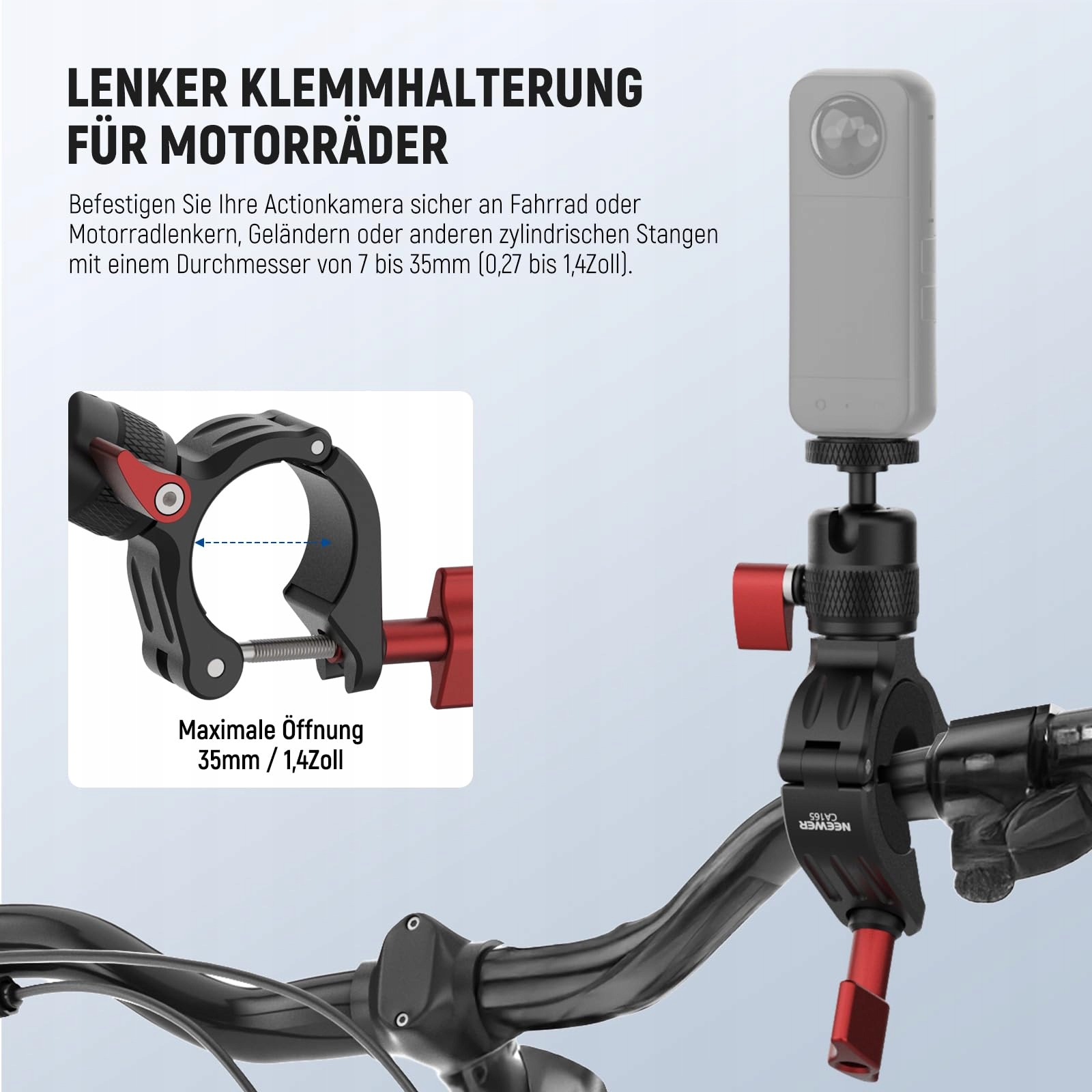 NEEWER Uchwyt Rowerowy Motocyklowy Kompatybilny z GoPro DJI Osmo 360° — miniatura 4
