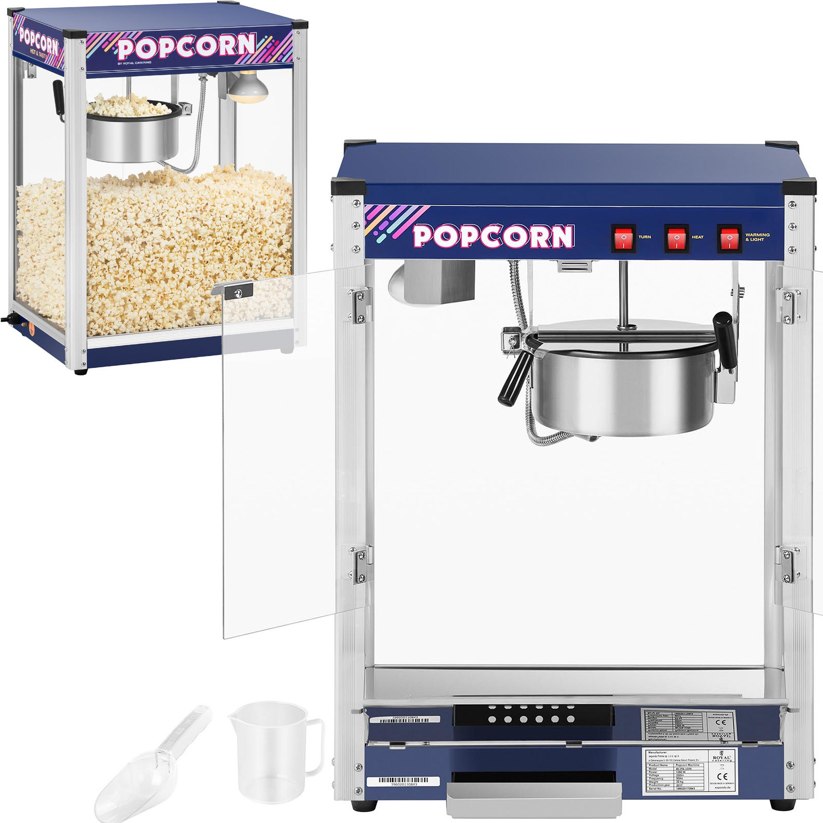 Profesionální výkonný popcornovač 1350 W 8 oz Royal Catering RCPR-13