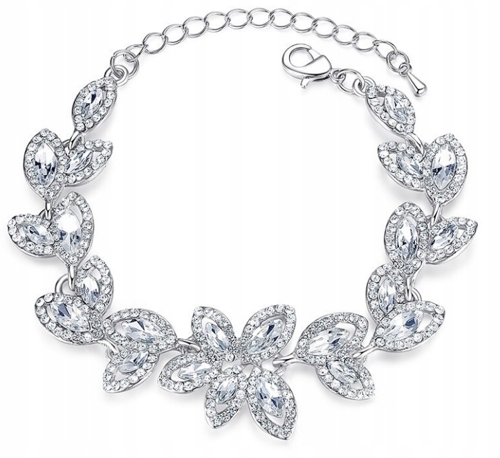 

Bransoletka ślubna piękna cyrkonie srebrna Kwiaty