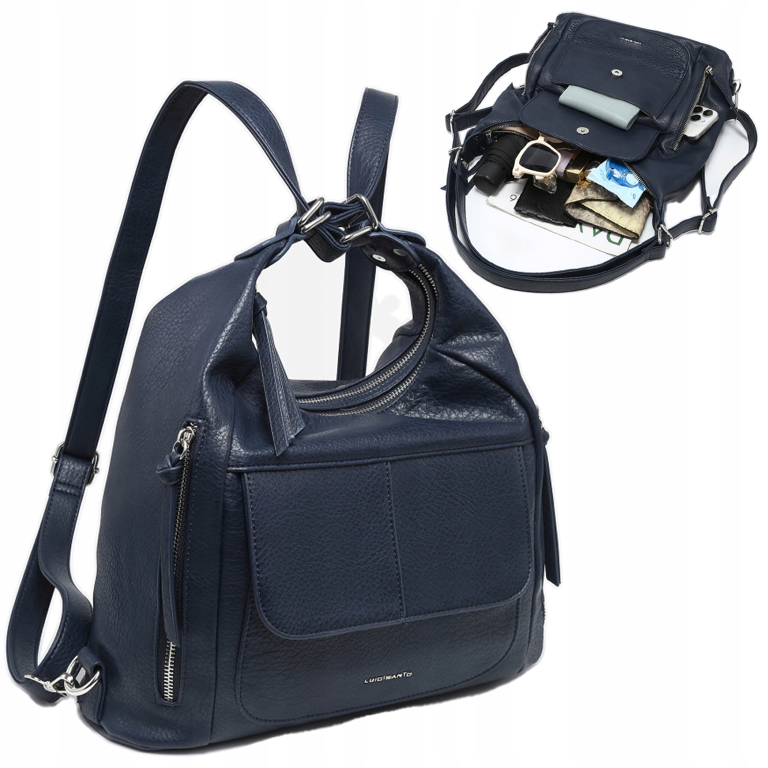 Batoh Modrý Dámská městská kabelka přes rameno Prostorná Eko Kůže