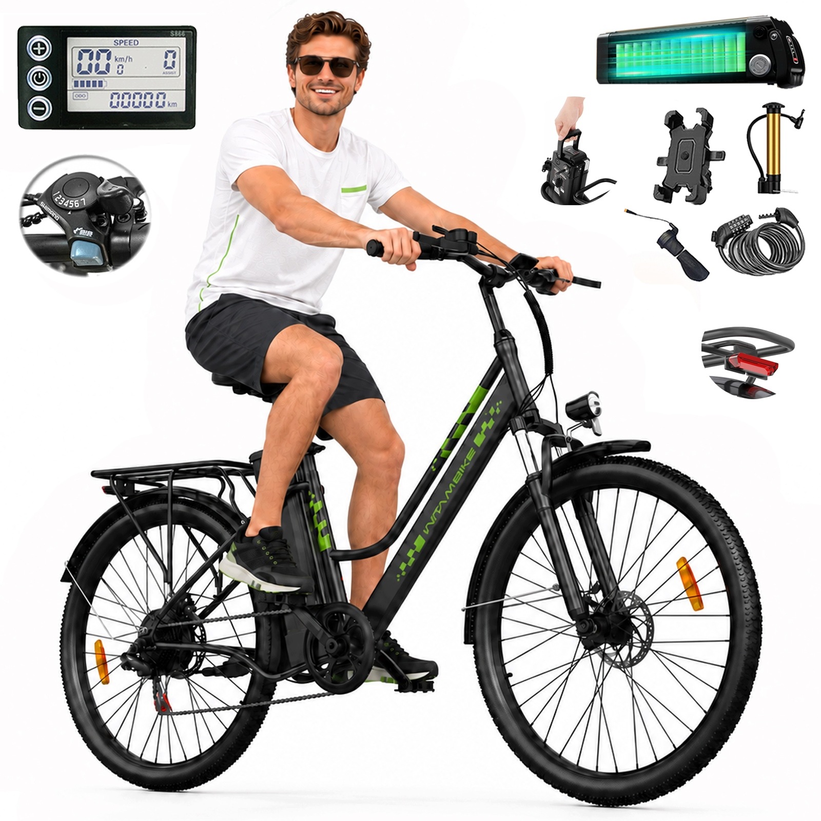 Rower elektryczny Męski/Damski 250W 20AH 120KM 26" E-bike miejski 7 biegowa