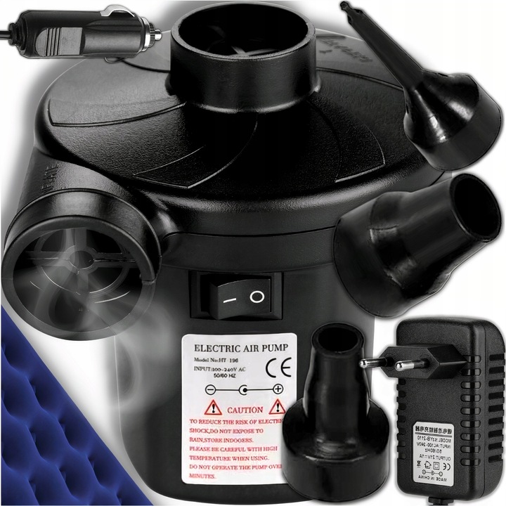 ELEKTRYCZNA POMPKA PIŁKI MATERACA BASENU 230V/12V + KOŃCÓWKI DO ROWERU AUTA EAN (GTIN) 9771902433050