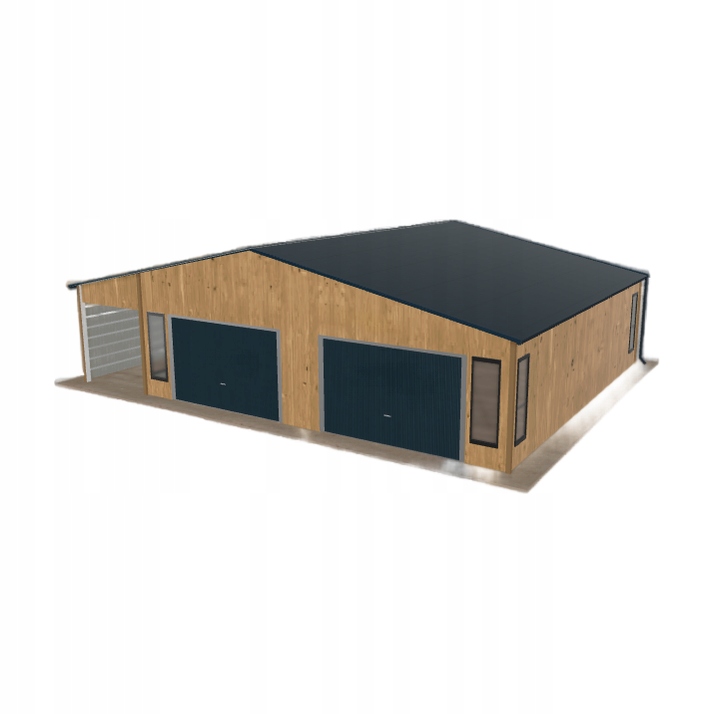 Plechová garáž 8.5 x 8.5 m s přístřeškem Světlý ořech