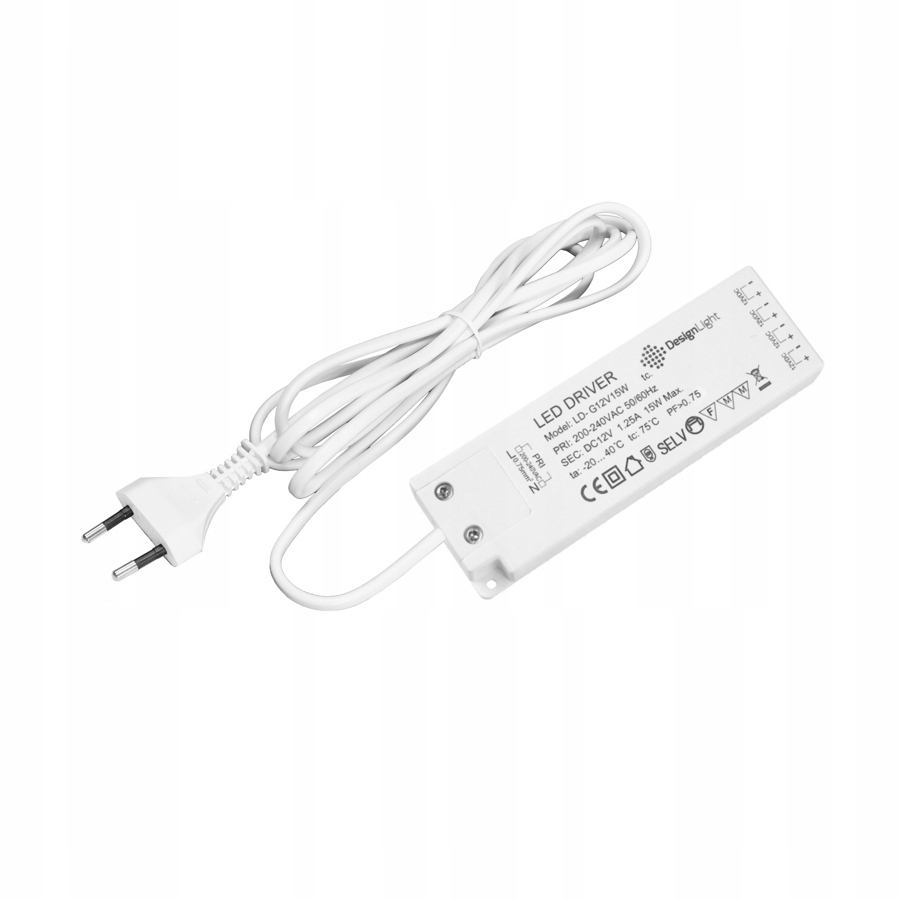Zasilacz z przewodem do Led 12V DC 15W LD Z Wbudowanymi Gniazdami Mini