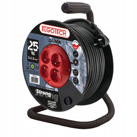 Elgotech Predlžovač bubnový so zemnením 20m Ow 3x1,5 4xGS Strong PZB-40-20G