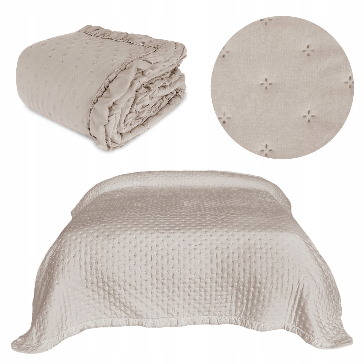 Přehoz na postel pohovka kapa prošívaná 200x220 s Volánkem kapa Celia Béžová